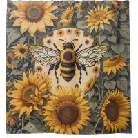 Vintage Bee and Sunflowers