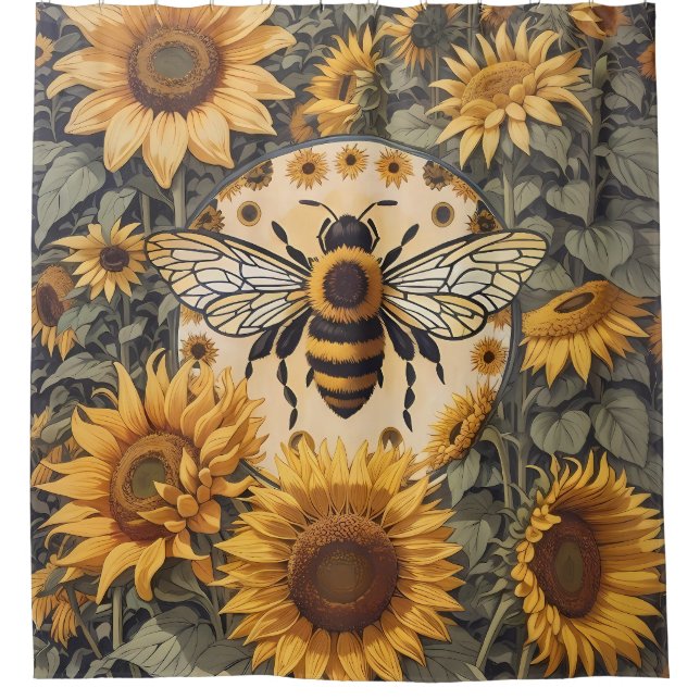 Vintage Bee and Sunflowers  Shower Curtain (Front)