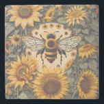 Vintage Bee and Sunflowers  Stone Coaster<br><div class="desc">Introducing this Vintage Bee and Sunflowers Stone Coaster – a delightful blend of vintage charm and practical elegance. Each coaster features an intricately detailed vintage-inspired illustration showcasing a bee gracefully hovering over sunflowers, reminiscent of classic William Morris designs. The warm and earthy colour palette adds a touch of rustic sophistication...</div>