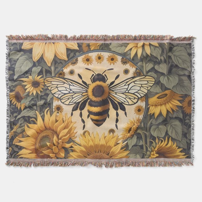 Vintage Bee and Sunflowers  Throw Blanket (Front)