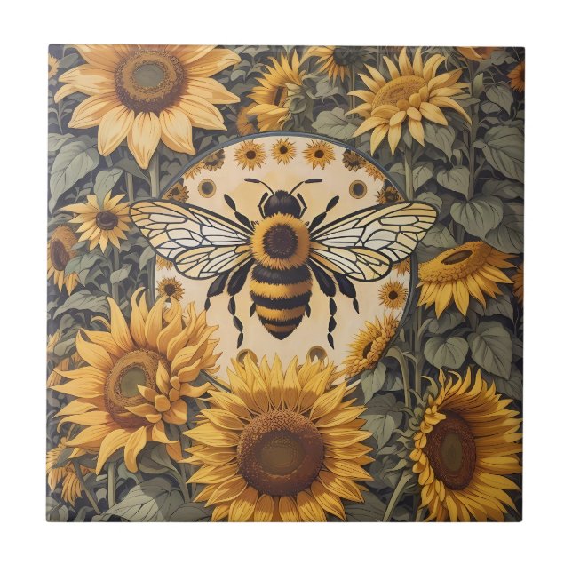 Vintage Bee and Sunflowers  Tile (Front)