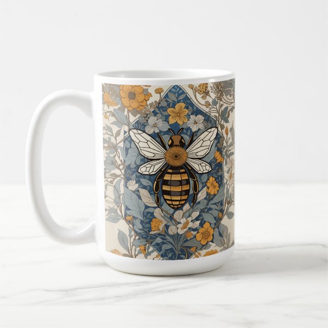 Vintage Bee and Wild Flowers Coffee Mug (Left)