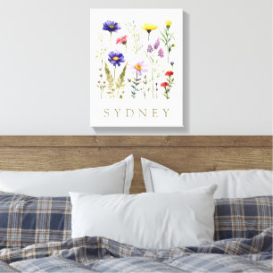Vintage Bee and Wild Flowers modern  Canvas Print