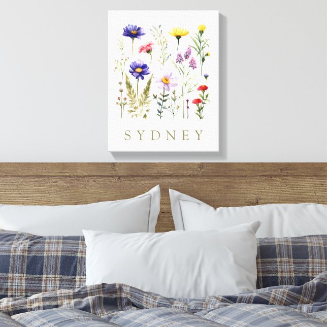 Vintage Bee and Wild Flowers modern  Canvas Print (Insitu(Bedroom))