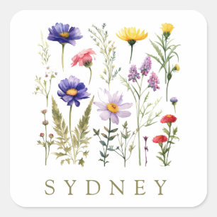 Vintage Bee and Wild Flowers modern  Square Sticker