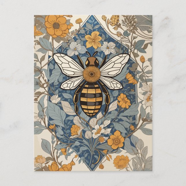 Vintage Bee and Wild Flowers Postcard (Front)
