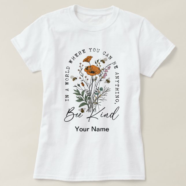 Vintage Bee and Wild Flowers  T-Shirt (Design Front)