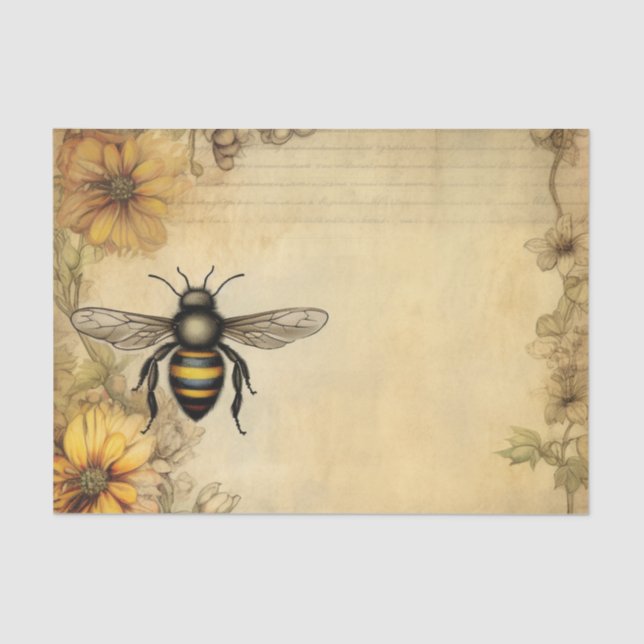 Vintage Bee and Wildflower Ephemera Tissue Paper (Front)