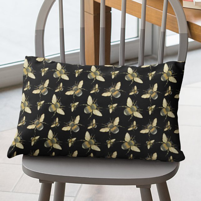Vintage Bee Black Lumbar Cushion (Creator Uploaded)