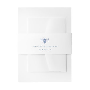 Vintage Bee Blue Botanical Wedding Invitation Belly Band