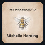 Vintage Bee Bookplate | “This Book Belongs To” Per Square Sticker<br><div class="desc">Add a charming touch to your personal library with this Vintage Bee Bookplate. Featuring a classic antique-style bee illustration, this book label is perfect for marking your favorite books while adding timeless character to your collection. Inspired by vintage botanical and natural history designs, this bookplate makes a wonderful gift for...</div>