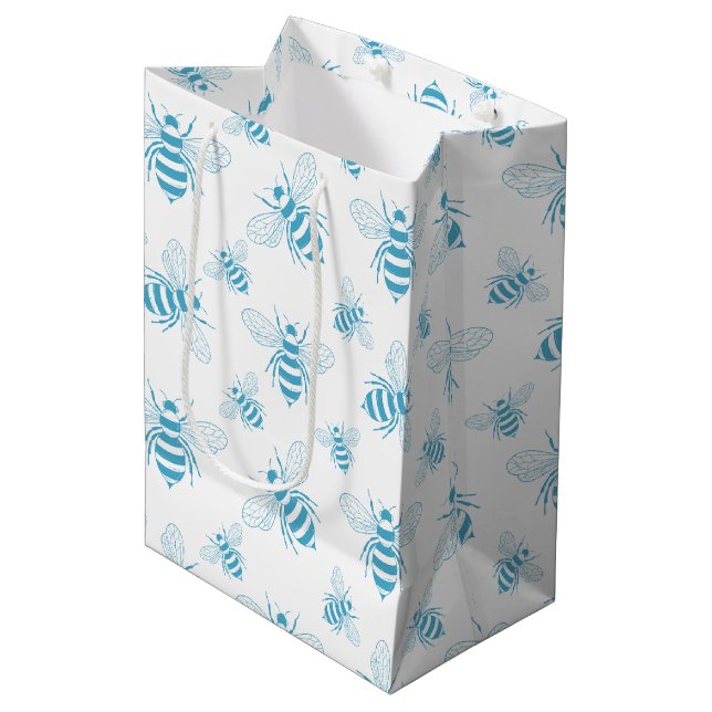 Vintage Bee Botanical Blue (1) Medium Gift Bag (Front Angled)