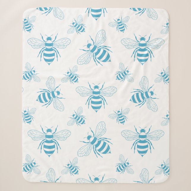 Vintage Bee Botanical Blue (1) Sherpa Blanket (Front)