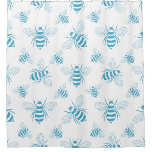 Vintage Bee Botanical Blue (1) Shower Curtain