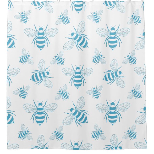 Vintage Bee Botanical Blue (1) Shower Curtain (Front)