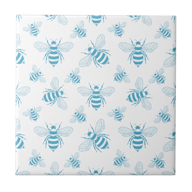 Vintage Bee Botanical Blue (1) Tile (Front)