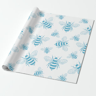 Vintage Bee Botanical Blue (1) Wrapping Paper