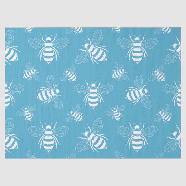 Vintage Bee Botanical Blue (2) Tissue Paper (Front)
