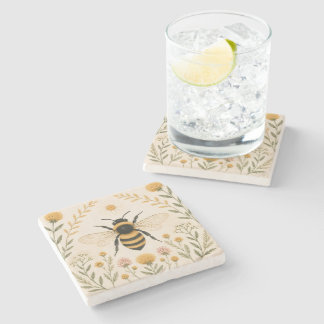 Vintage Bee Botanical Stone Coaster