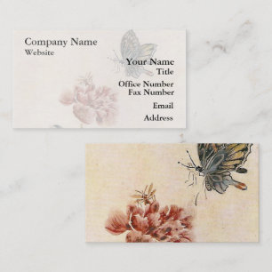 Vintage Bee, Butterfly and Poppy Watercolor Business Card