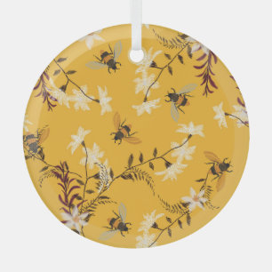 Vintage Bee & Butterfly: Embroidered Floral Art Glass Tree Decoration