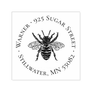 Vintage Bee Circle Address Stamp