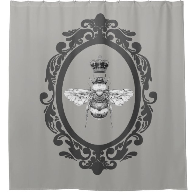 Vintage Bee & Crown Ornate Frame Shower Curtain (Front)