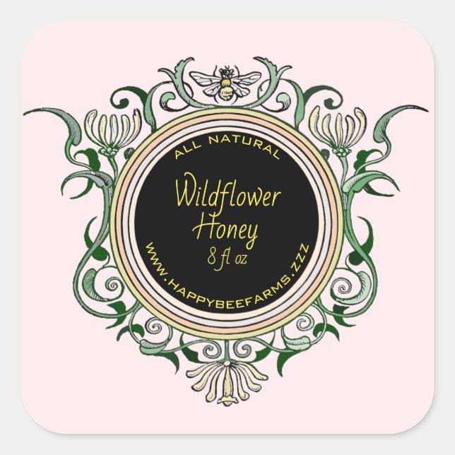 Vintage Bee Custom Wildflower Honey Label (Front)