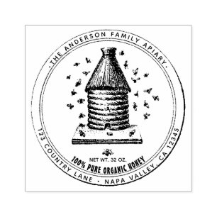Vintage Bee Hive Beekeeper Apiary Honey Custom Rubber Stamp