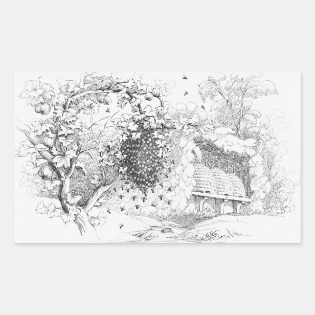 Vintage Bee Hives Rectangular Sticker (Front)