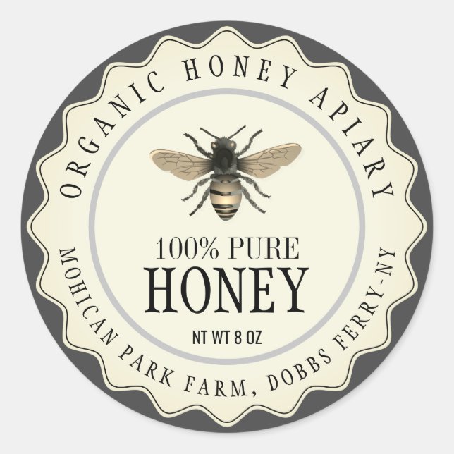Vintage Bee Honey Jar Custom Label (Front)
