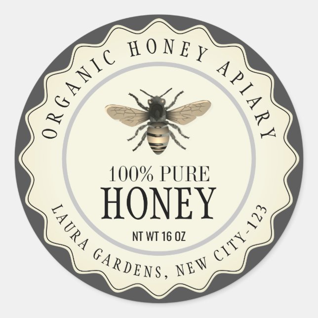 Vintage Bee Honey Jar Custom Label (Front)