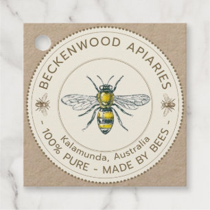 Vintage Bee Honey Jar Neck Tag Ivory and Kraft