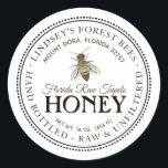 Vintage Bee Honey Label Hand Bottled Raw<br><div class="desc">Central design features a vintage honey bee illustration. Personalise with your apiary name,  address and honey description (raw,  hand bottled,  single source etc.). Also include your honey net weight. Common honey net weight conversions: 8oz (227g),  12oz (340g),  16oz (454g),  32oz (907g),  5lb (2.27kg).</div>