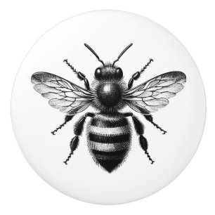 Vintage Bee Illustration Ceramic Knob