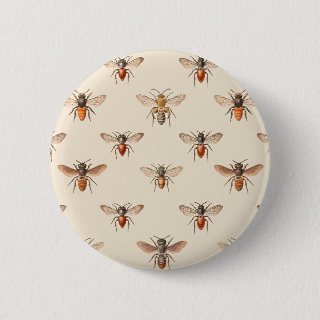 Vintage Bee Illustration Pattern 6 Cm Round Badge (Front)