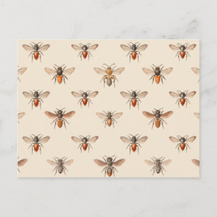 Vintage Bee Illustration Pattern Postcard