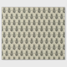 Vintage Bee Illustration Pattern Wrapping Paper