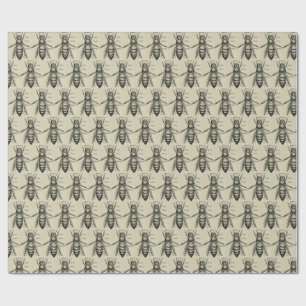 Vintage Bee Illustration Pattern Wrapping Paper