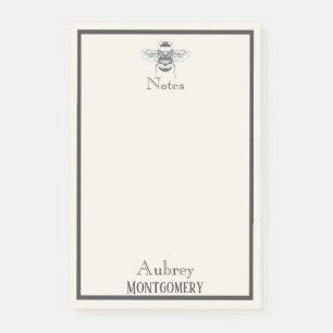 Vintage Bee Illustration   Personalised Post-it Notes