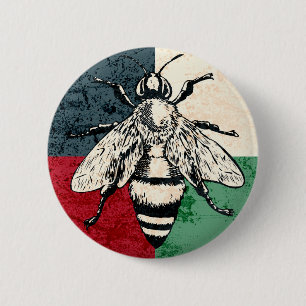 Vintage Bee Insect Colourful Illustration 6 Cm Round Badge