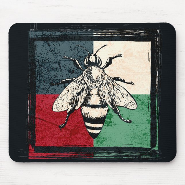 Vintage Bee Insect Colourful Illustration Mouse Pad (Front)