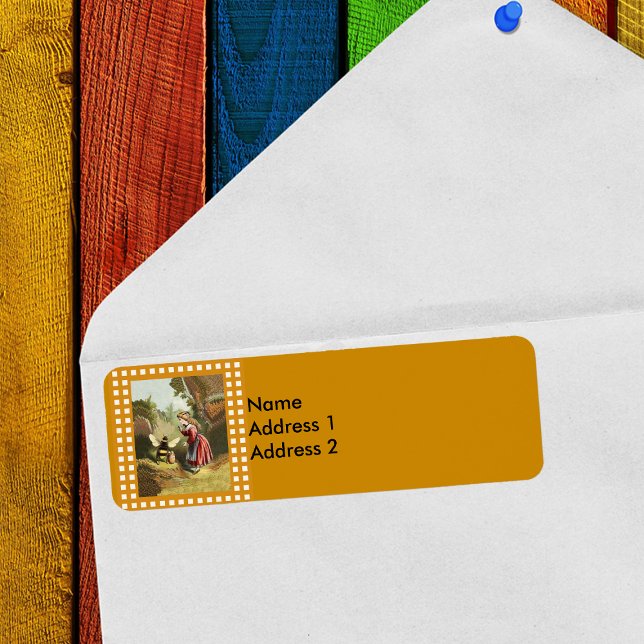 Vintage Bee Little Girl Honey Pot (Little Victorian girl talking to bee with honey on golden return address labels.)