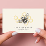 Vintage Bee Logo Rustic Honeybee Beekeeper Business Card<br><div class="desc">Vintage Bee Logo Rustic Honeybee Beekeeper Business Card. This trendy design features a black honeybee against a yellow honeycomb background. The perfect apiary design for a beekeeper business.</div>