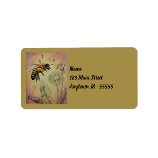Vintage Bee No. 4 Dandelion Watercolor Art Label