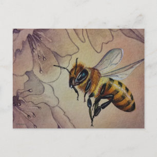 Vintage Bee No. 6 and Flower Watercolor Art Postcard