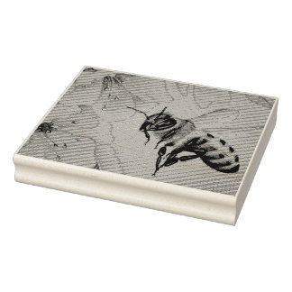 Vintage Bee No. 6 Flower Watercolor Art Rubber Stamp