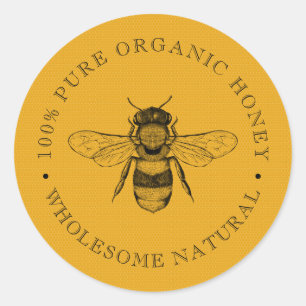 Vintage Bee   Organic Honey   Retro Classic Round  Classic Round Sticker