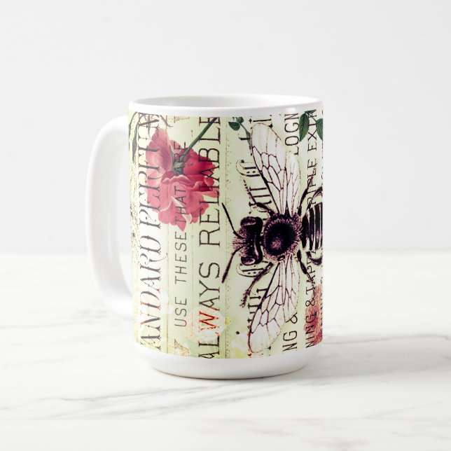 Vintage Bee Rose Bouquet Ephemera  Coffee Mug (Front Left)