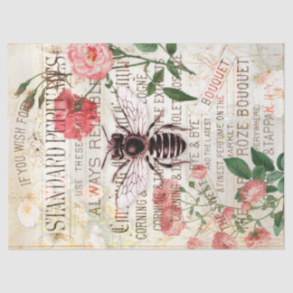 Vintage Bee Rose Bouquet Ephemera Decoupage Tissue Paper